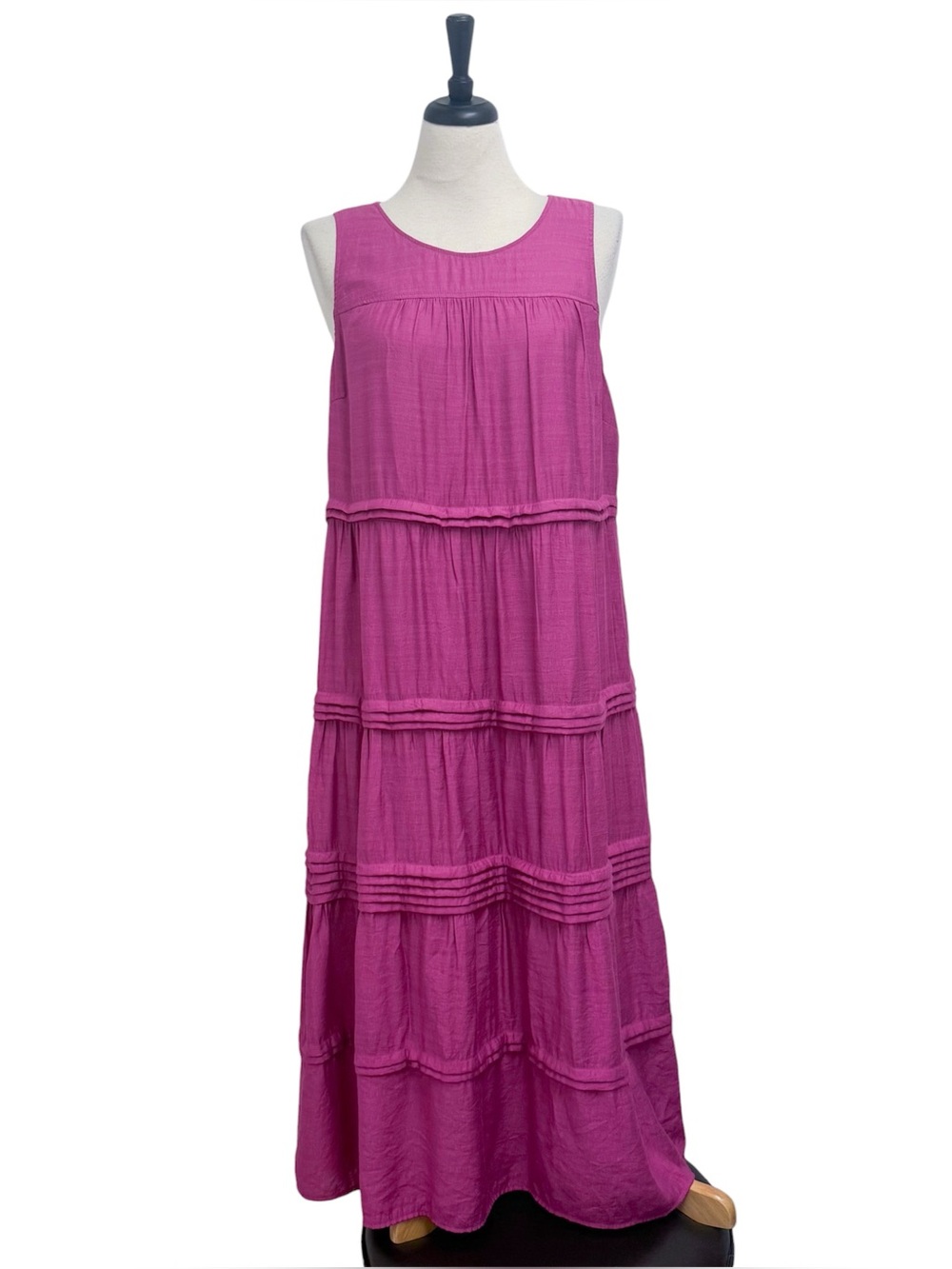J Jill Raspberry Crush Sleeveless Pintuck Tiered A Line Relaxed Midi Dress Large - Picture 1 of 10